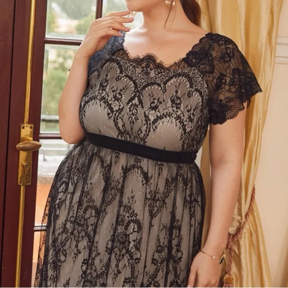 Black  floral lace embroidered party holidays dress - Picture 5 of 8